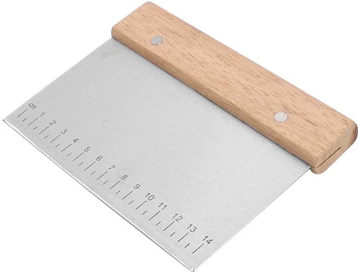 Deegschraper met houten handvat - Multifunctioneel - RVS - 2 stuks - Voedselveilig - Grillplaat-schraper en hakmolen - Brood, Gebak en Taarten Maken - Pizza Snijden