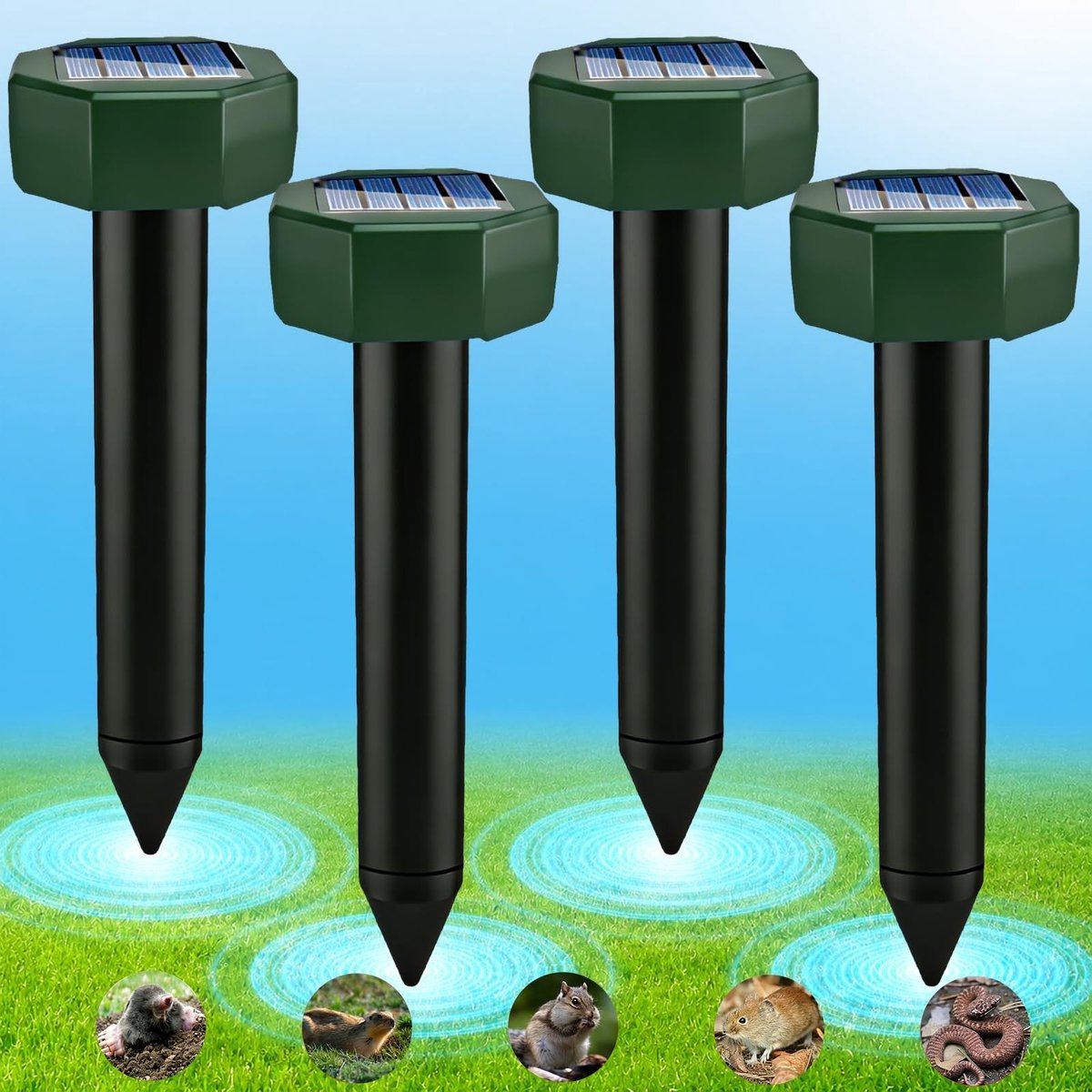 Solidchoice - Ultrasone Mollenverjager Set van 4 op Zonne-energie