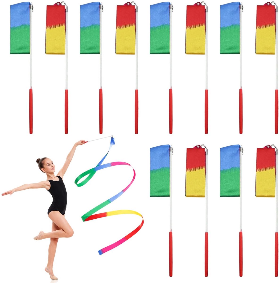 Solidchoice - Set van 12 Kleurrijke Dansbanden met Staven voor Gymnastiek