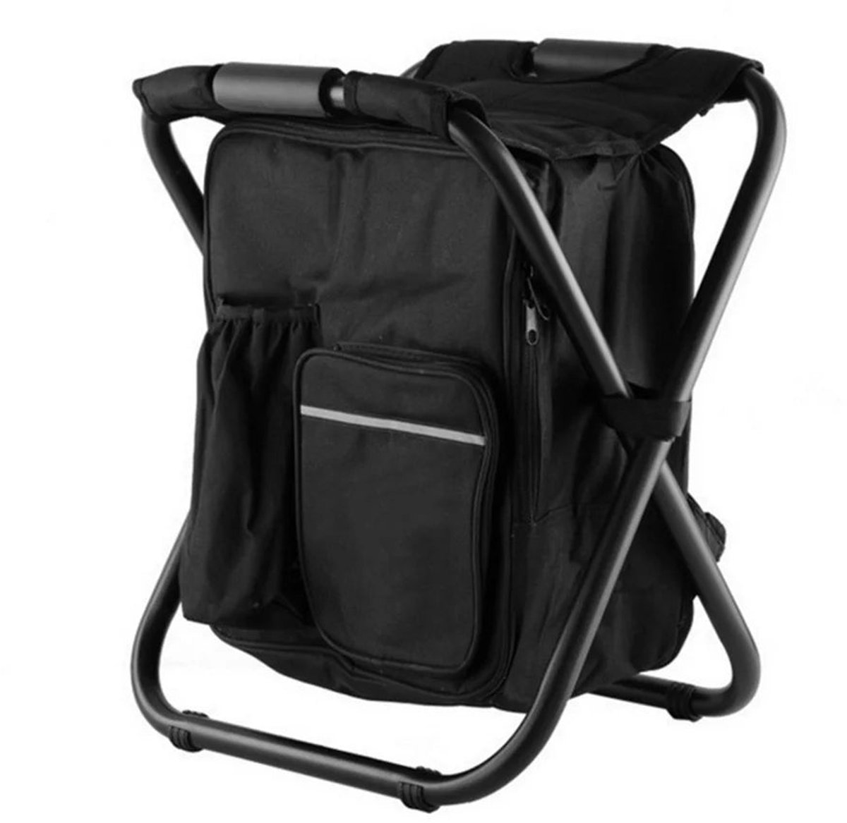 Home & Beyond® Koelrugzak met Stoel - Opvouwbare Visstoel met Koeltas - Voor Kamperen en Picknick - Zwart - 36-55 L