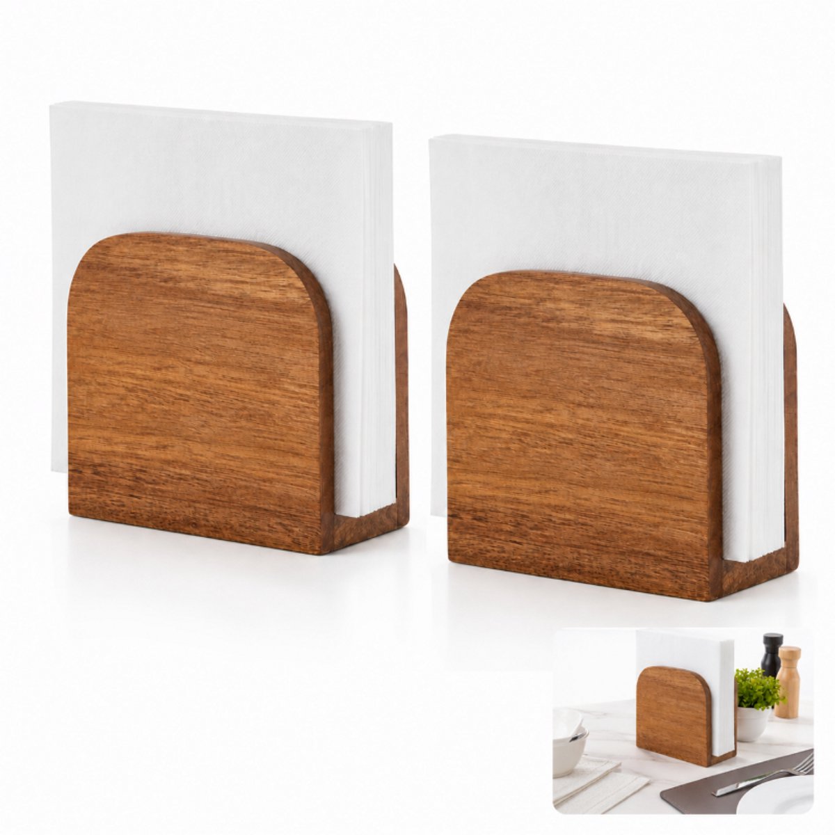 Servethouder - Hout tissuedoos - Verticale - 12.9*13.9*6.8cm - Grote capaciteit- 2 stuks - Stabiliteit - Voor restaurant, feest, buiten