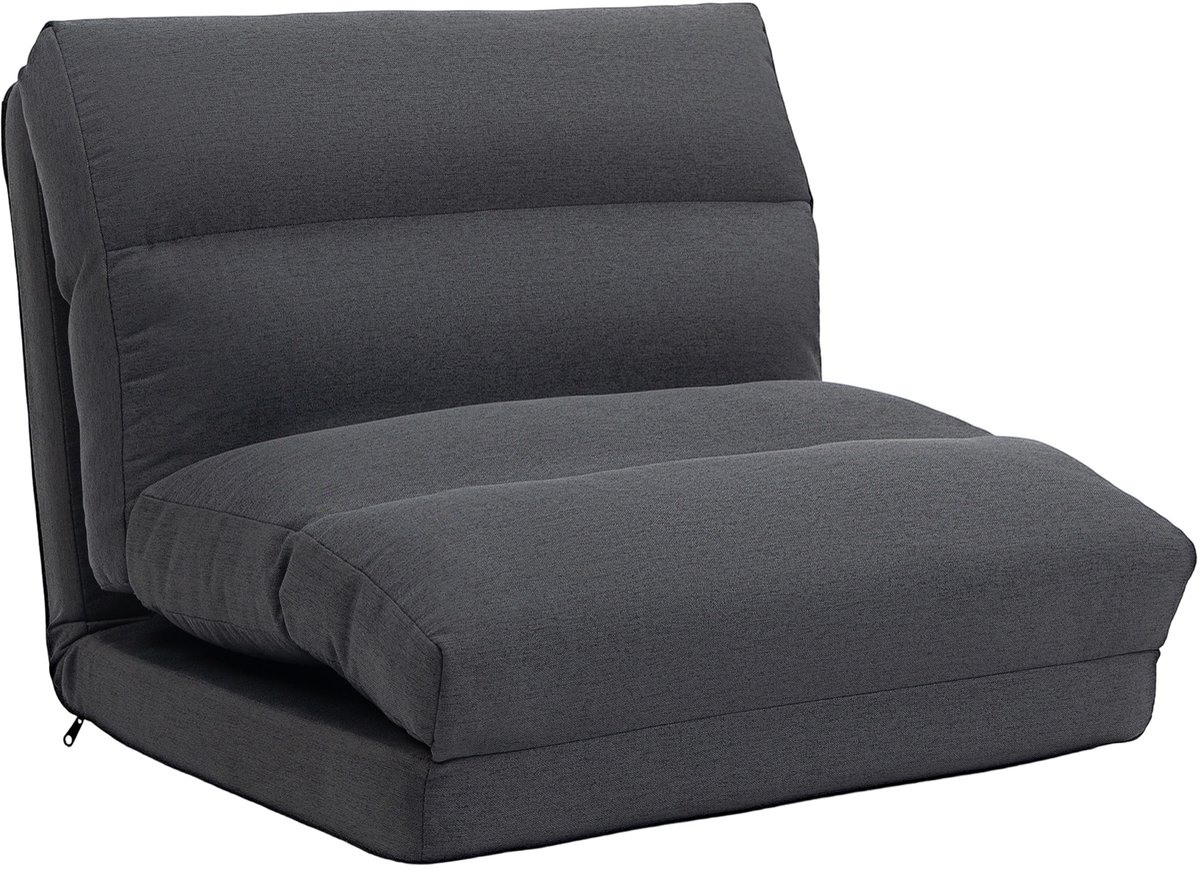 Zitzak met slaapfunctie - verstelbare rugleuning - opvouwbaar - draagvermogen tot 120 kg - 70 x 72 x 56 cm - donkergrijs