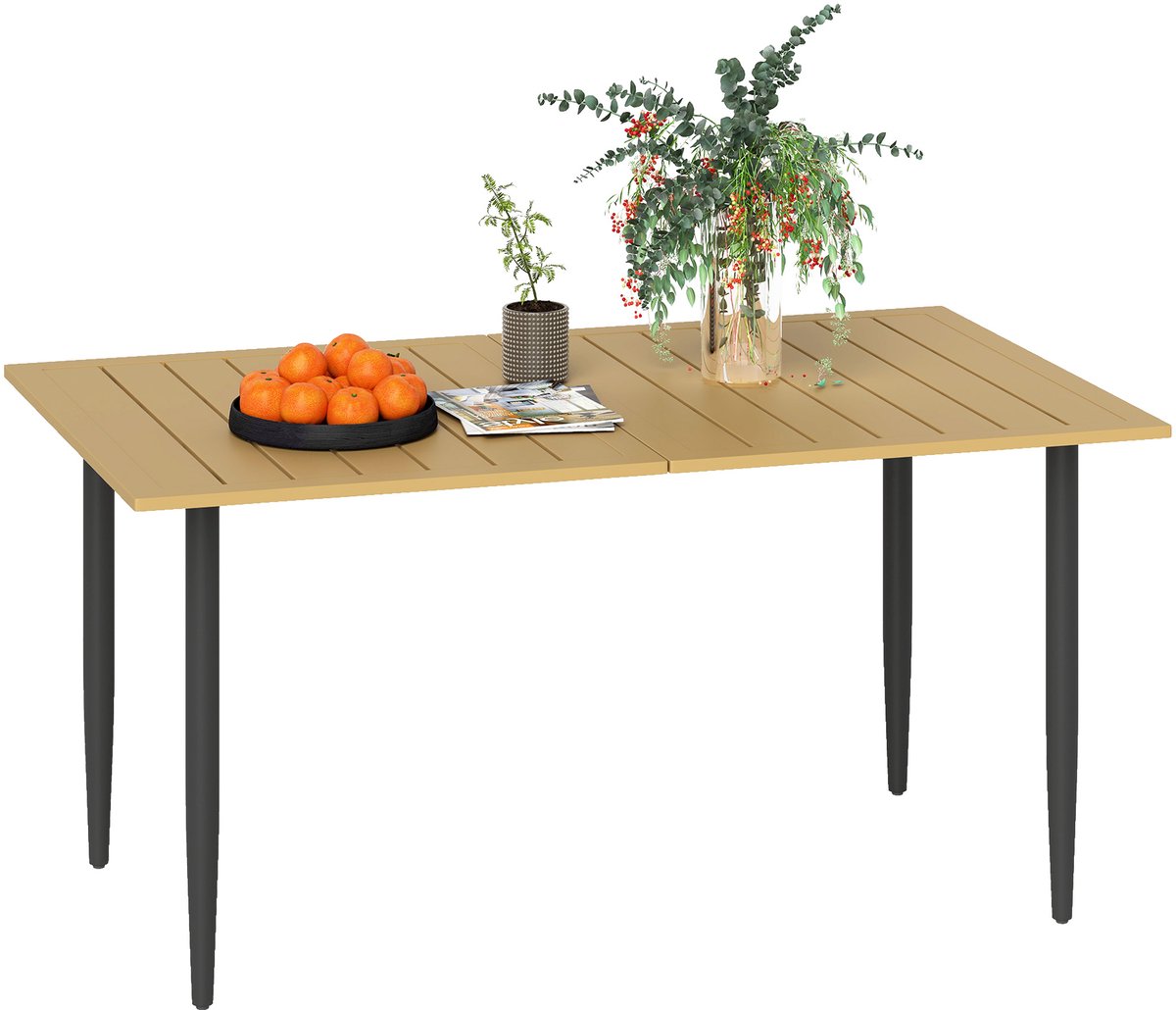 Tuintafel 150x90cm - weerbestendige balkontafel van staal - balkontafel met parasolgat - bruin