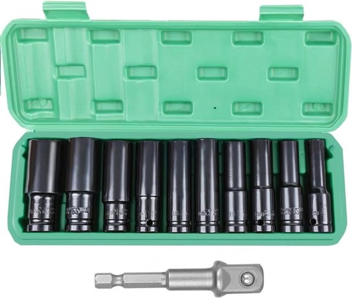 Diepe Steeksleutel Set van 10 Stuks - 1/2 Inch Hex Steeksleutels voor Lange Impact Sleutel met Adapter - 10 tot 24 mm Maten
