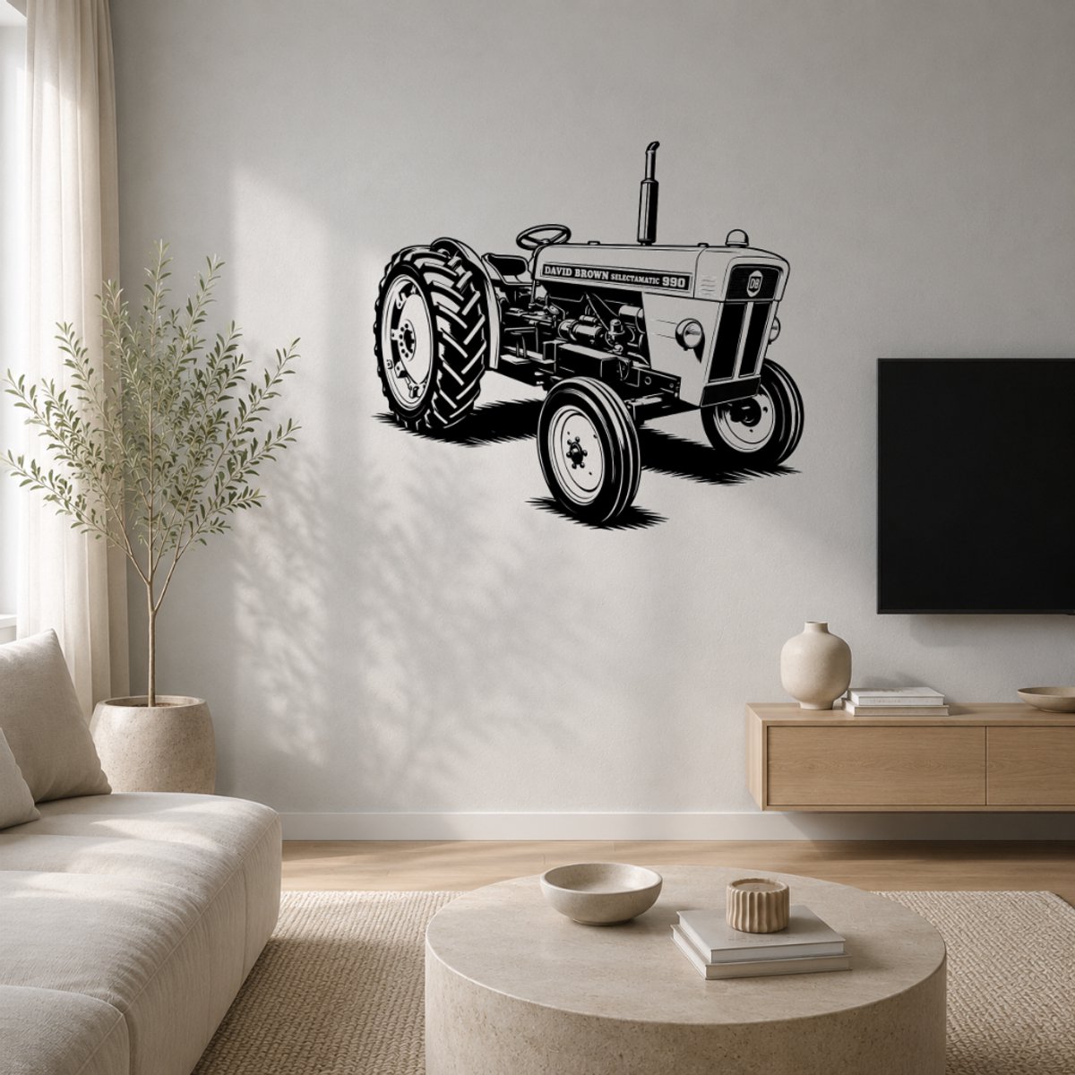 BR2Laser David Brown 990 – Wanddecoratie – Lasergesneden Hout – Tractor kunst – 75 cm Breed