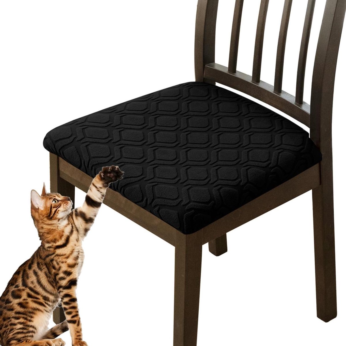 Stoelhoezen Set - Beschermhoezen Bank - Eetkamer Decoratie - Stretch Jacquard Stof - Set van 6 - Zwart