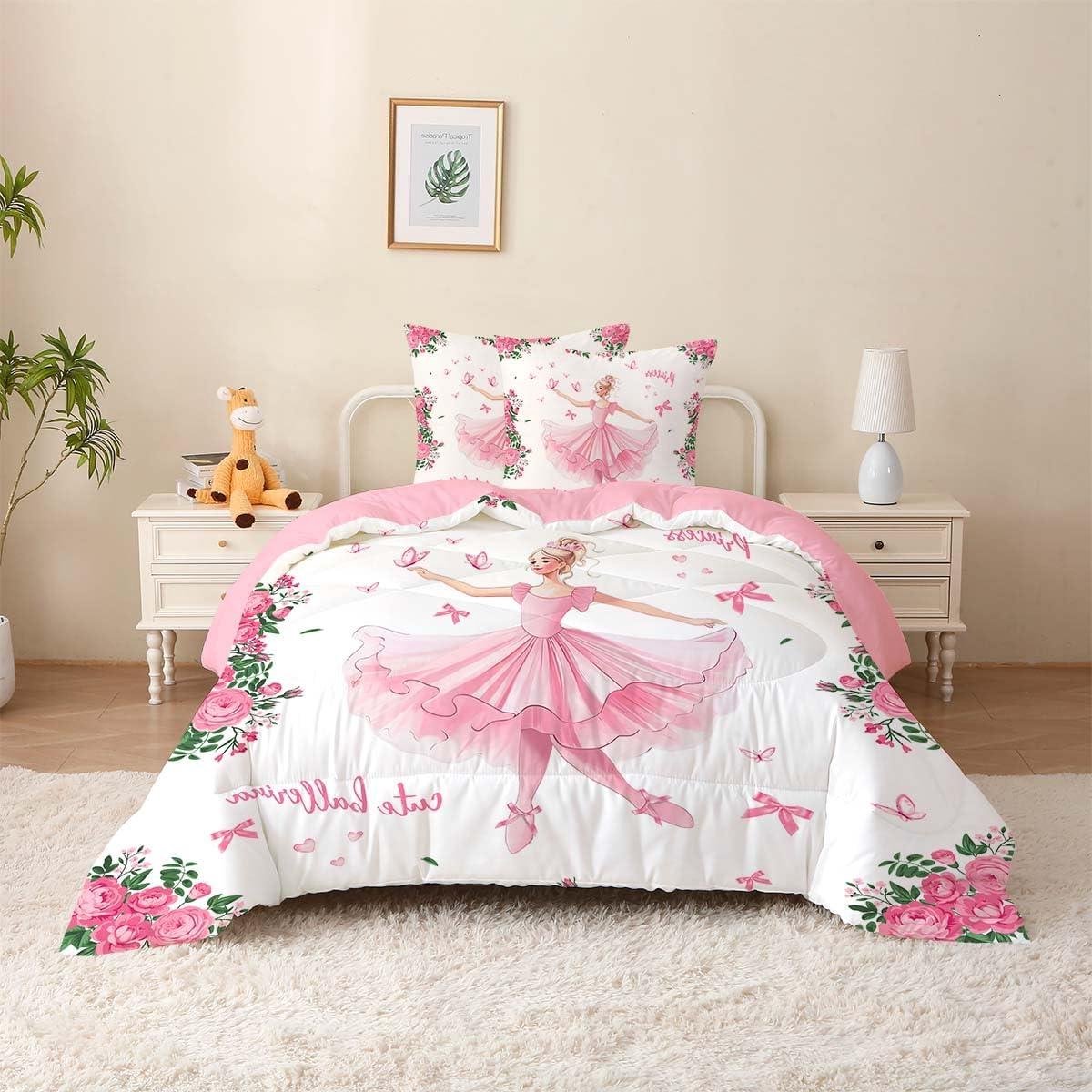 Zomerdekbed Kinderen - Dekbedovertrek Set - Comfortabel Slapen - Levendige 3D Print - 140x200 cm - Roze Ballet