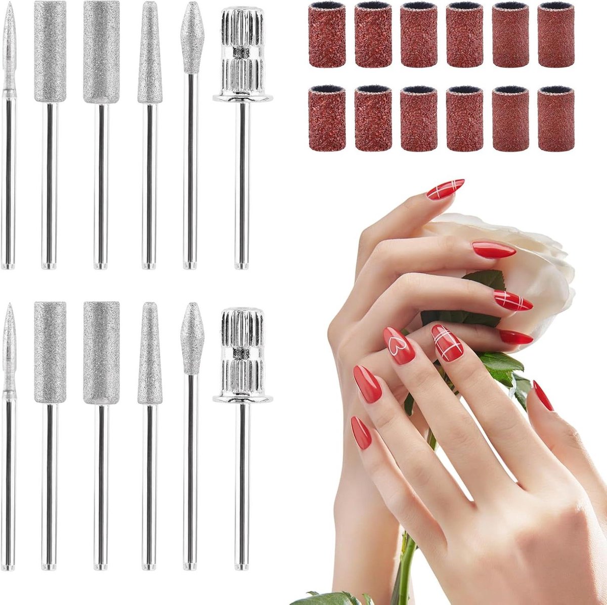 Nagelboren Set - Schuurbanden Polijstbits - Nagels Bewerken - 24 Delig Universeel - 2 Sets - Zilverkleurig