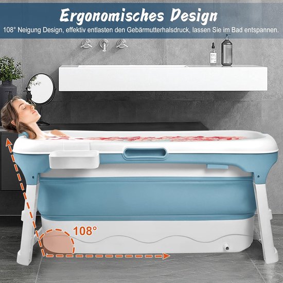 Opklapbaar Bad - Draagbare Kuip - Ontspannend Baden - Ruimtebesparend Ontwerp - 128 x 60 x 53 cm - Blauw — afbeelding 2