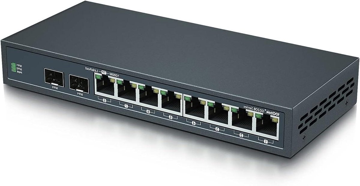 Gigabit Ethernet Switch met 10 Poorten en 2 SFP Slots (1000M) | Glasvezel Netwerkverdeler