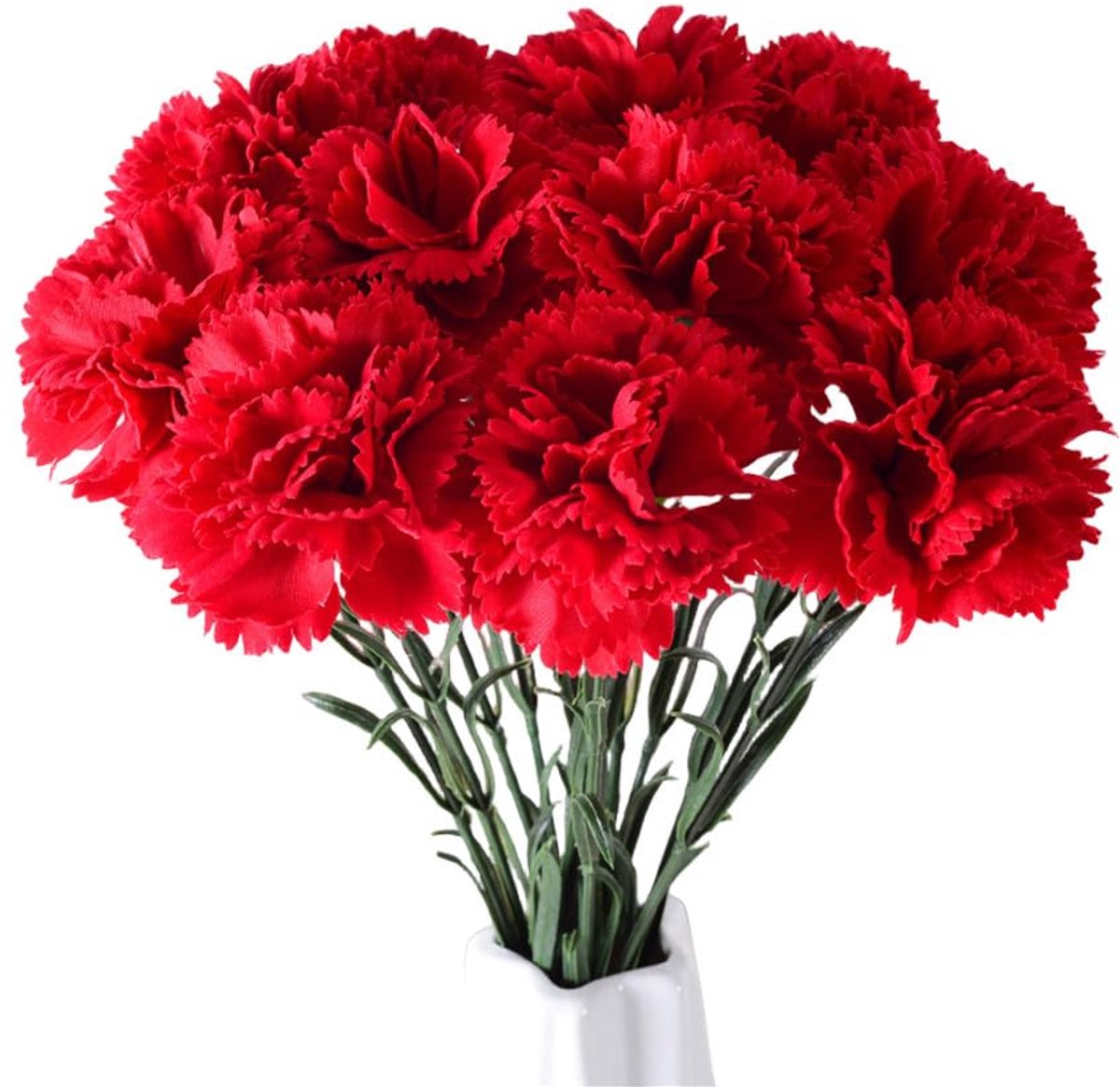 Zijden anjer bloem, kunstbloemen, 10 stuks zijden bloem met 55 cm lange steel nepbloemen bloemstukken bruiloft decoratie tafel middenstukken, voor thuiskantoor feest decor (rood, 10)