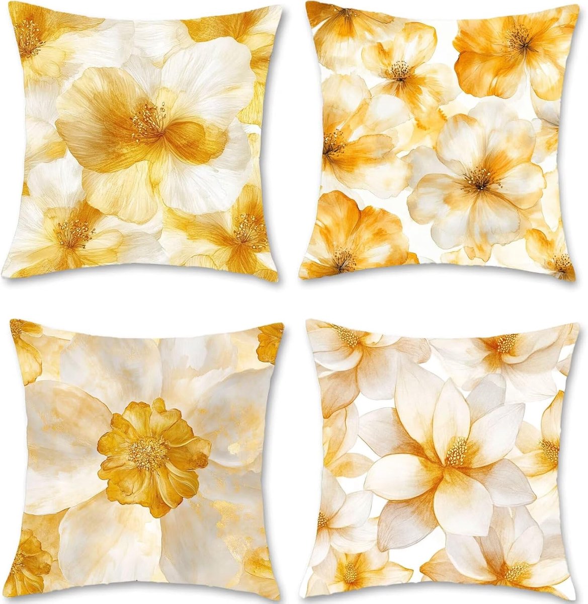 Kussensloop, 50 x 50 cm, oranje, bankkussen, waterdicht, linnen, bloem, kussenovertrek, set van 4 decoratieve kussens met verborgen ritssluiting, voor bank, woonkamer, thuis, decoratie S1-367