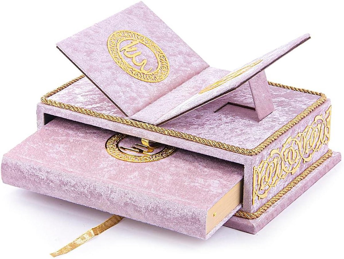 Heilige Koran Geschenkset - Koran Houder - Spirituele Verdieping - Fluweel Bedekte Kist - 17 x 24 cm - Roze