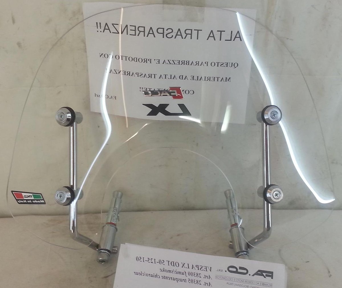 Vespa LX Windscherm - Voorruit Scooter - Bescherming Tegen Wind - Transparant GFK - 43x31x7 cm - Transparant