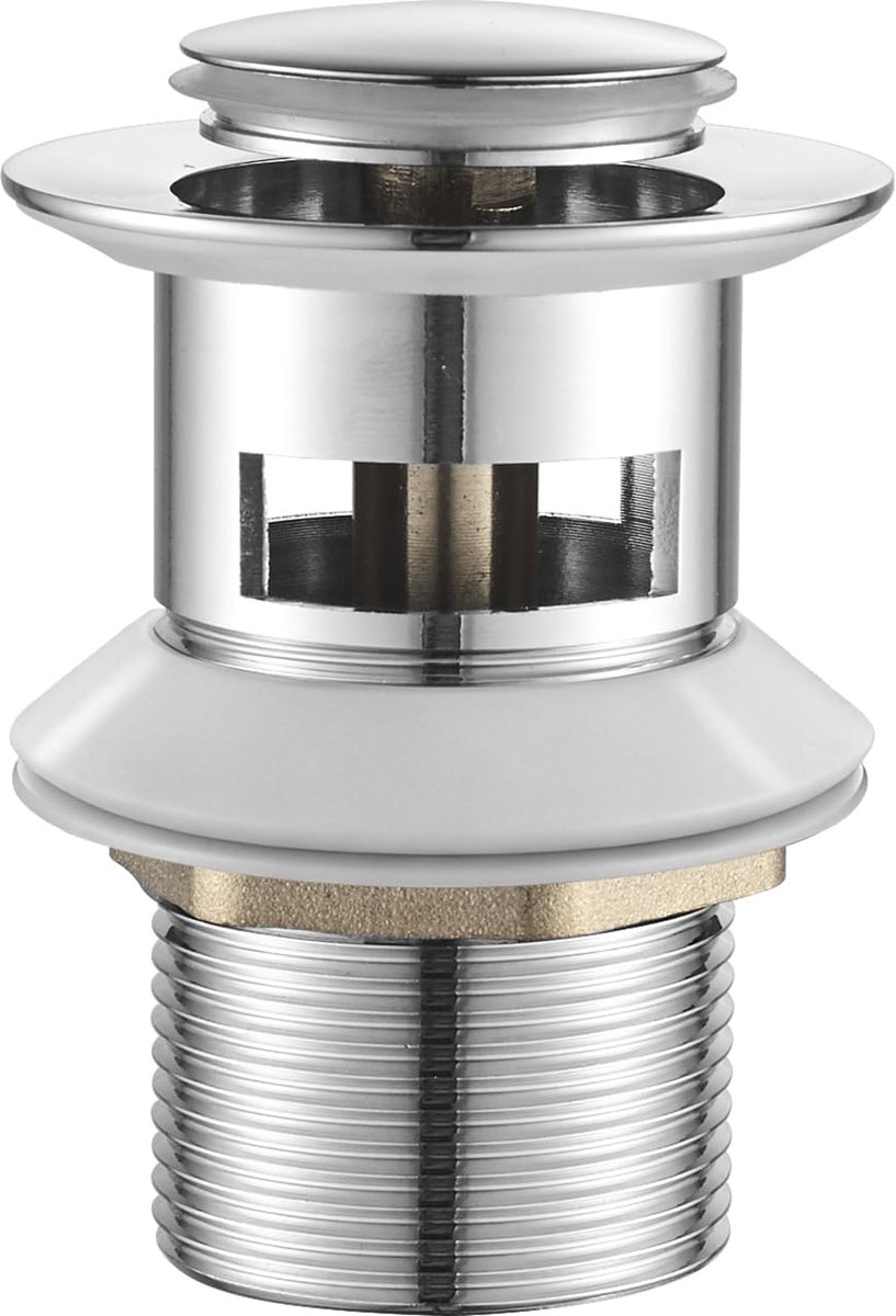 M20503 Pop-up Gootsteen Plug, Click-Clack Afvoer Universele Wastafel met Overloop, Ventielplug voor Bidet, Chroom, Zilver