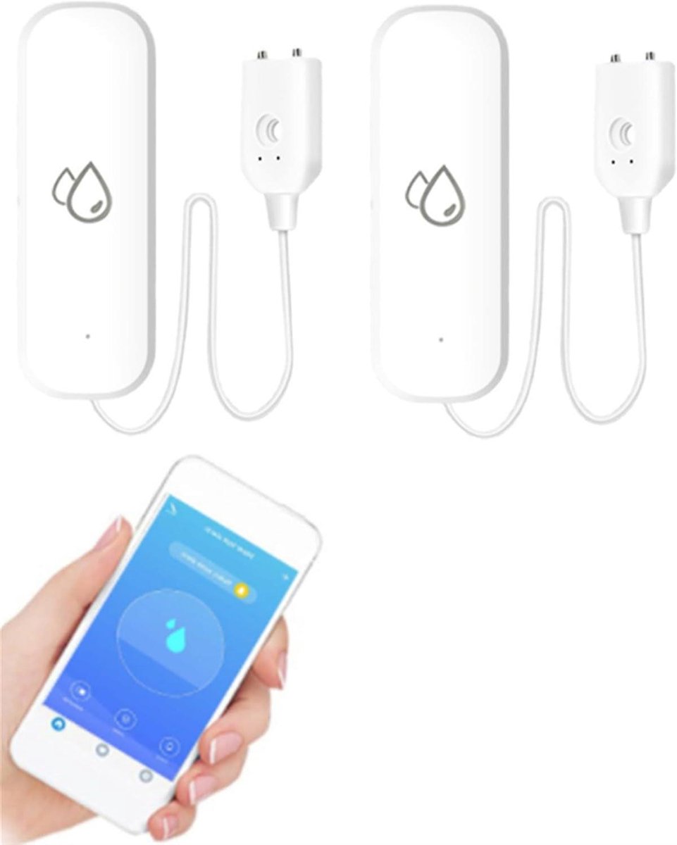 Waterlek Detector - Watermelder Lekdetector - Wateroverlast Voorkomen - Wifi App Melding - 91 x 38 x 22 mm - Zwart