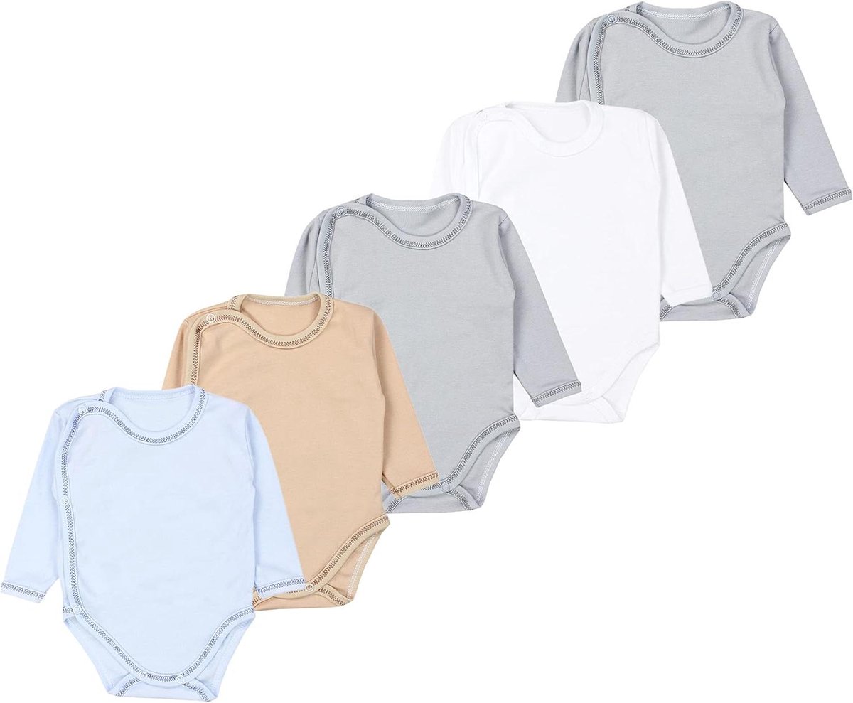 Baby Romper Lange Mouw - Babykleding Set - Babyverzorging - Wikkelmodel - 5 stuks - Multicolor