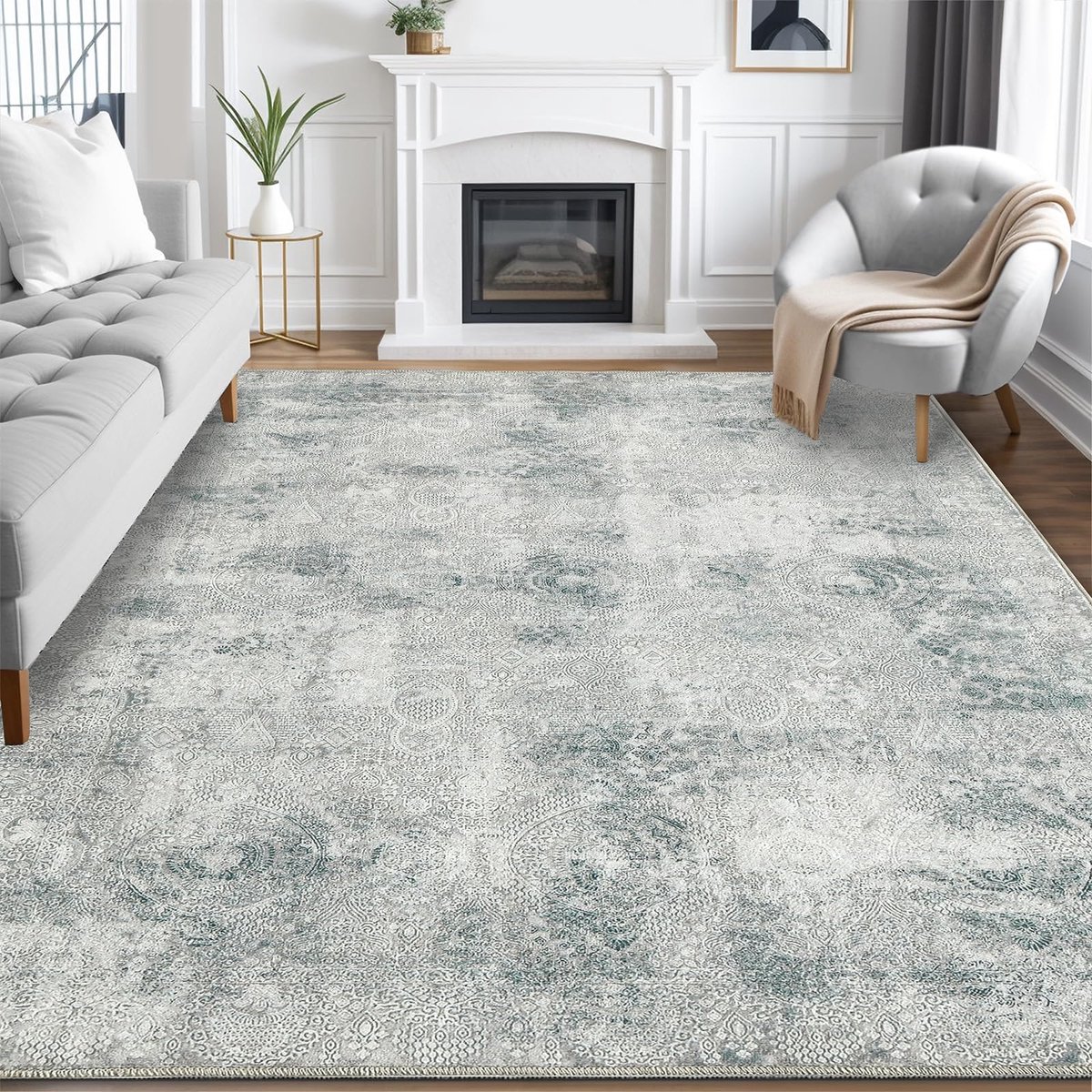 Vloerkleed voor de woonkamer, 200 x 300 cm, modern, bohotapijt, vintage, gemêleerd, veegvast design, laagpolig, wasbaar, antislip tapijten voor slaapkamer