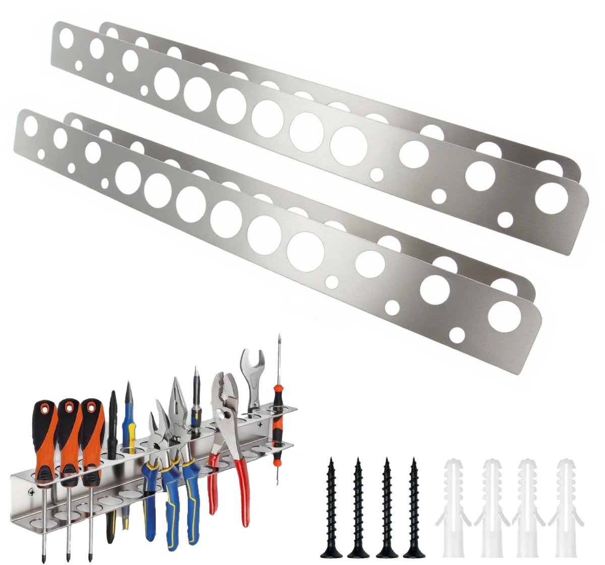Set van 2 tanghouders, wandhouder, 40 cm, roestvrij staal, gereedschap, wandhouder met schroeven en expansiebuis, schroevendraaierhouder voor garage, werkplaats en huishouden