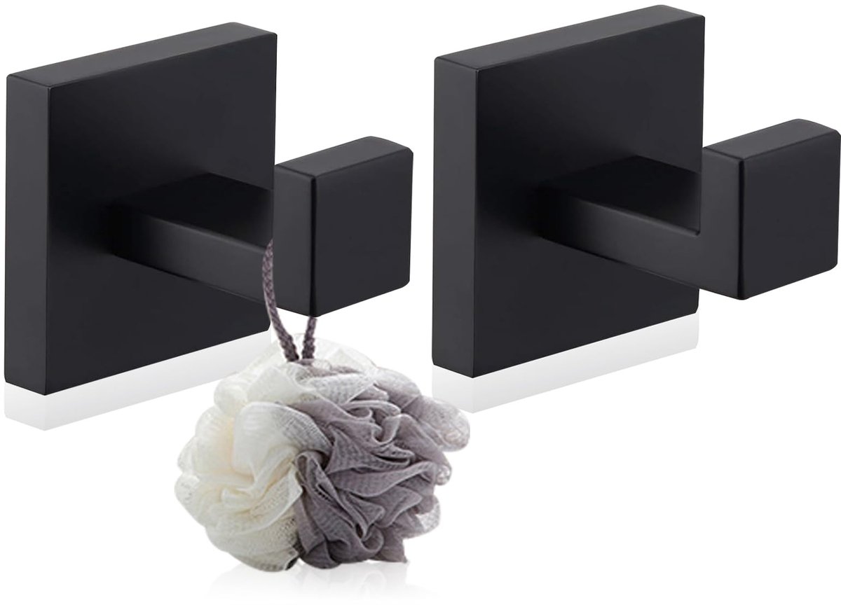 2 stuks Handdoekhaken Om Te Boren, Zwart Mat Badkamer Handdoekhouder, Verborgen Montage Haak, Zelfklevend Voor Douche En Badkamer
