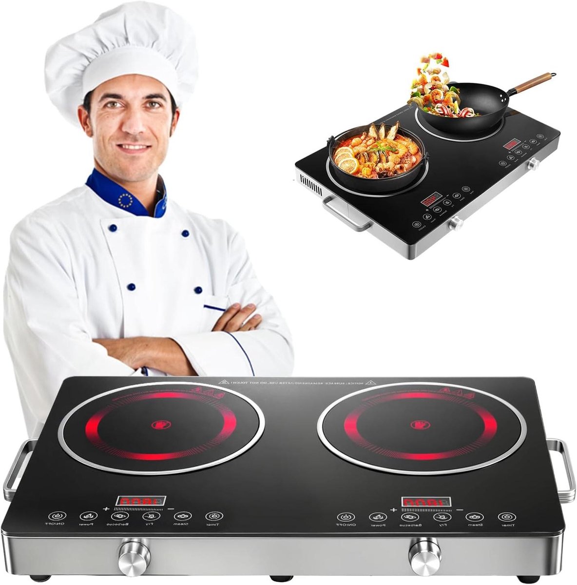 Dubbele Kookplaat - Portable Fornuis - Snel Koken - Individuele Bediening - 7000W - Zwart