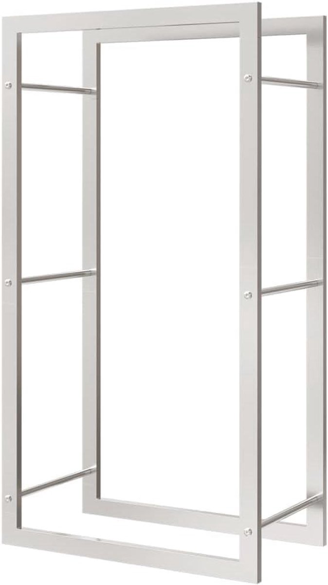 Houthaard Rek - Hout Opslag - Haardhout Opslaan - Houdt Hout Droog - 50x28x94 cm - Zilverkleurig