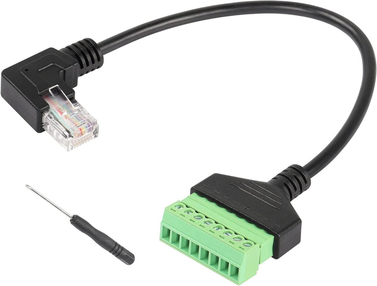 RJ45 Schroefklem Adapter - Ethernet Connector Netwerk Adapter - Netwerk Verbinding Maken - 90 Graden Hoek - 30 cm - Zwart