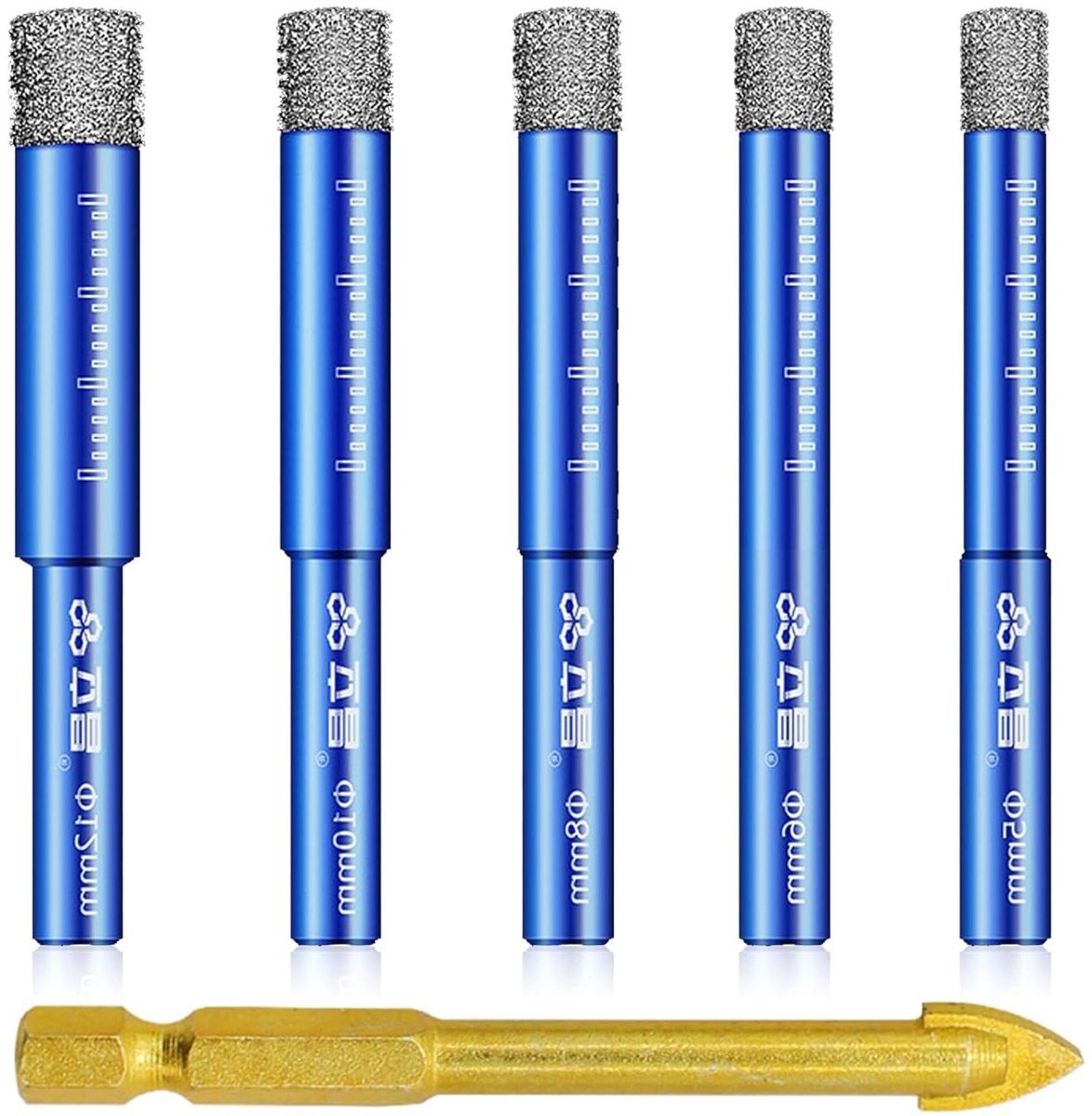 Tegelboorset 5-delig - Glasboor Keramiek - Precisie Boren - Geïntegreerde Koelwas - 5-12 mm - Goud