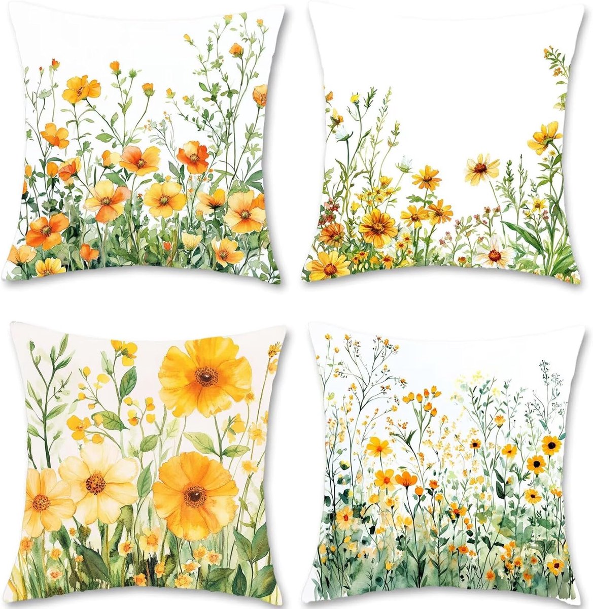 Kussensloop, 50 x 50 cm, geel, bankkussen, waterdicht, linnen, bloem, kussensloop, set van 4 decoratieve kussens met verborgen ritssluiting, voor bank, woonkamer, thuis, decoratie S1-502