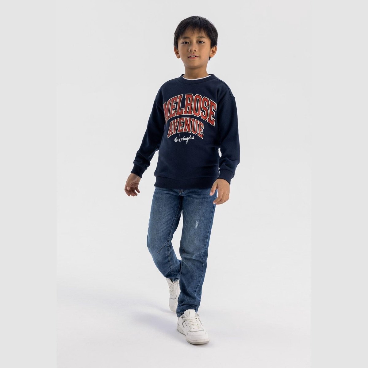 Minoti sweater jongens fleece ronde hals donkerblauw - katoen