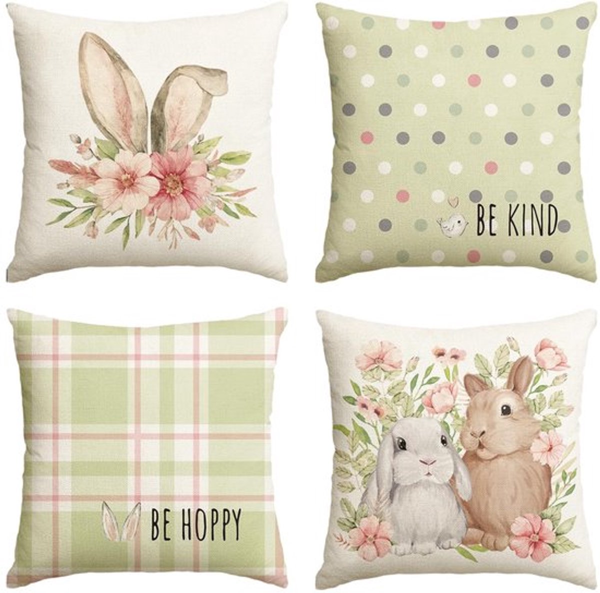 Allecto - Kussenslopen - Lente decoratie - Set van 4 - Groene