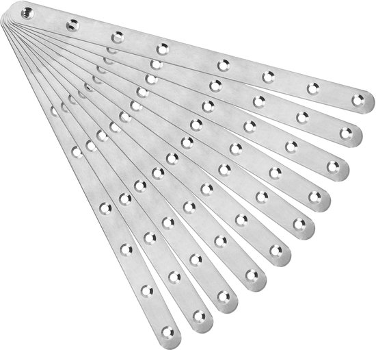 10 stuks 244 x 19 mm platte verbinders, roestvrij staal, geperforeerde platen, houder, metalen connector — afbeelding 4