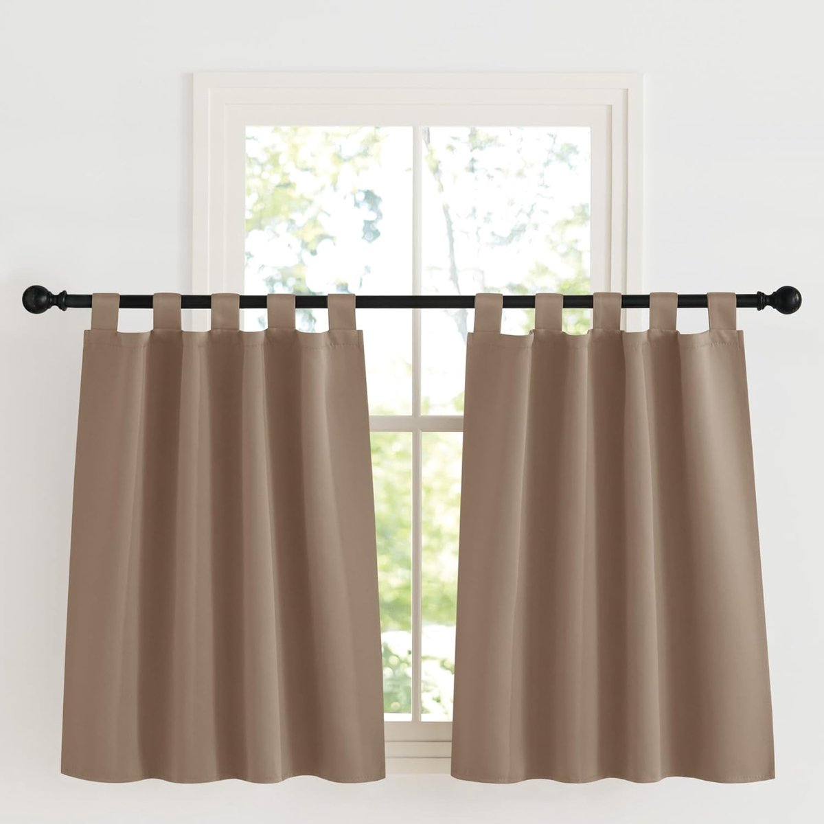 Gordijgen Kant en Klaar Keukengordijnen Korte Maat voor Woonkamer Slaapkamer Studeerkamer Kinderkamer Verduisterende Roedezak,90B x 90H cm (2 Panelen),Cappuccino