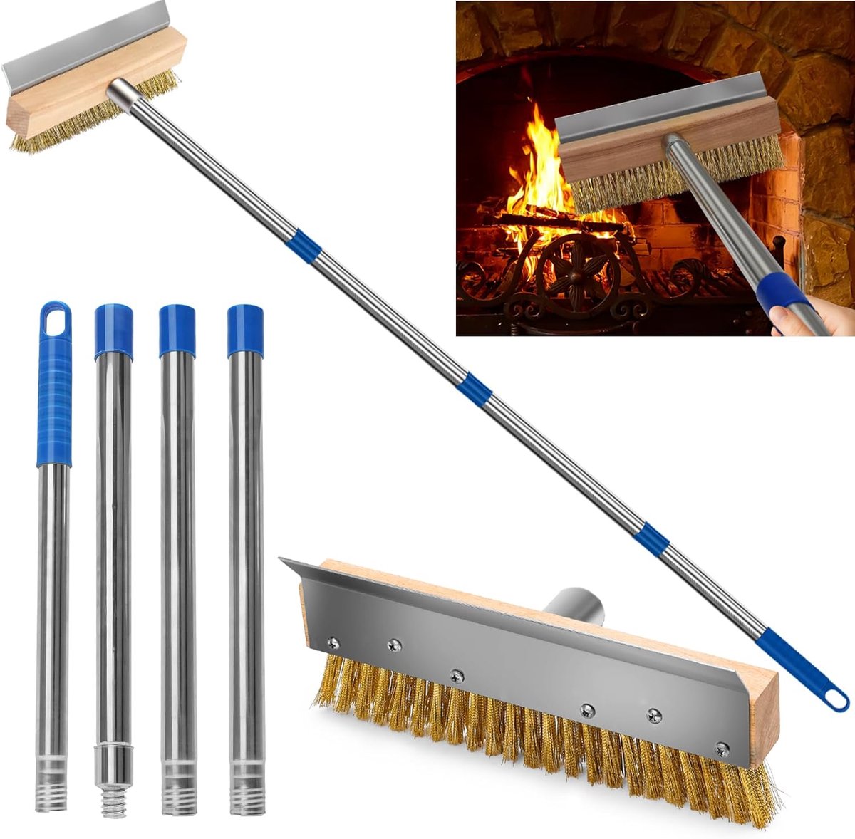 84cm-168cm Afneembare Koperdraadborstel Voor Pizzaovens Met Schraper, 25cm Breed, 4cm Hoog, Messing Borstel Voor Het Reinigen Van Pizzaovens, Houtovens En Rookovens