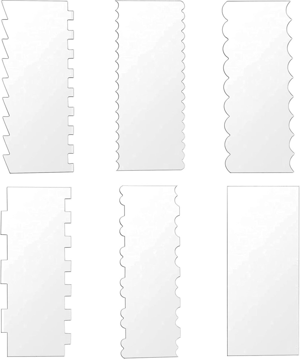 kunststof, set van 6 stuks, deegkaart, tandspatel, taartschraper, structuurpasta, spatel voor keuken, bakken, randdecoratie