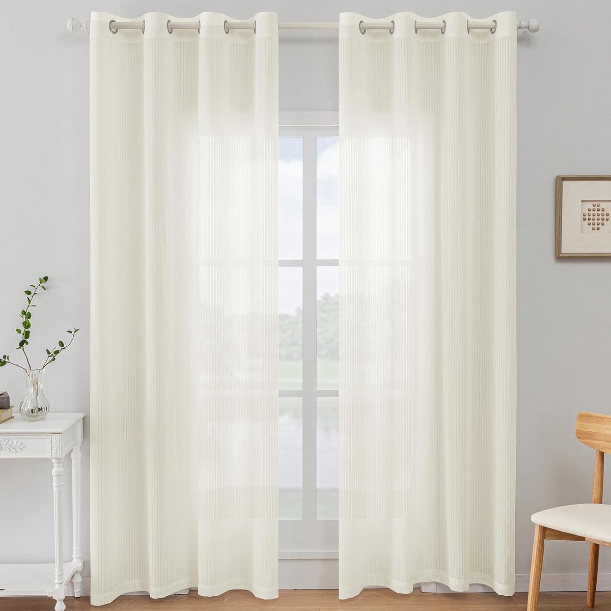 Gordijn Set van 2, 140x145cm, Binnengordijnen Moderne Woonkamer Gordijnen, Transparant Eyelet Gordijn, Keuken Balkon Raamgordijnen, Beige