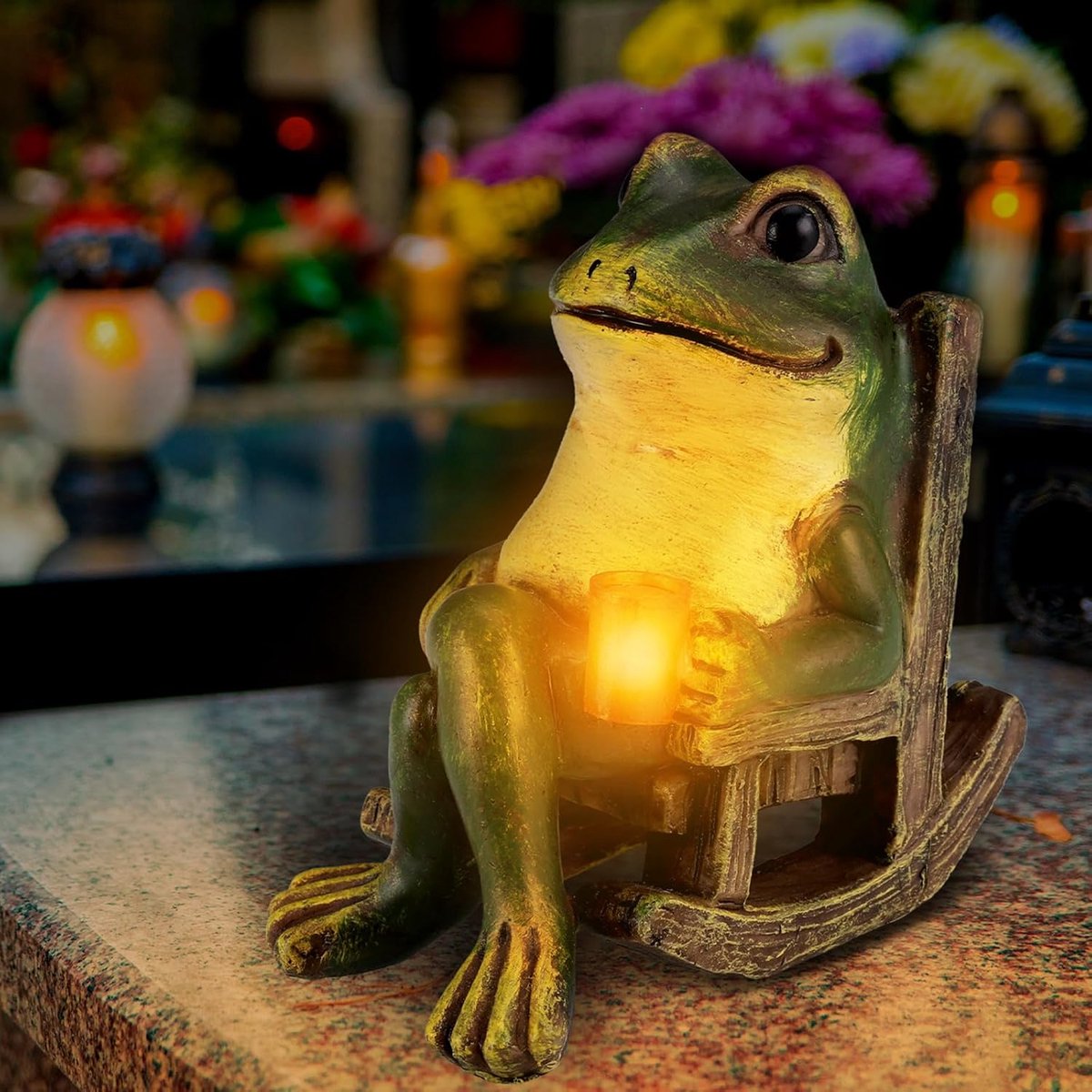 Beelden tuin, outdoor dierenfiguur decoratie, zonne-tuinfiguren met LED-verlichting, kikker decoratie, hars dier tuin sculptuur, ornamenten voor terras gazon huis erf