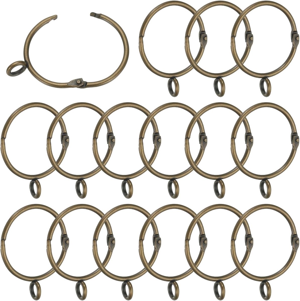 1,5 inch binnenste diameter gordijnroede ringen met ogen, 16 stuks metalen gordijnring voor gordijnroeden hoepelpennen, brons