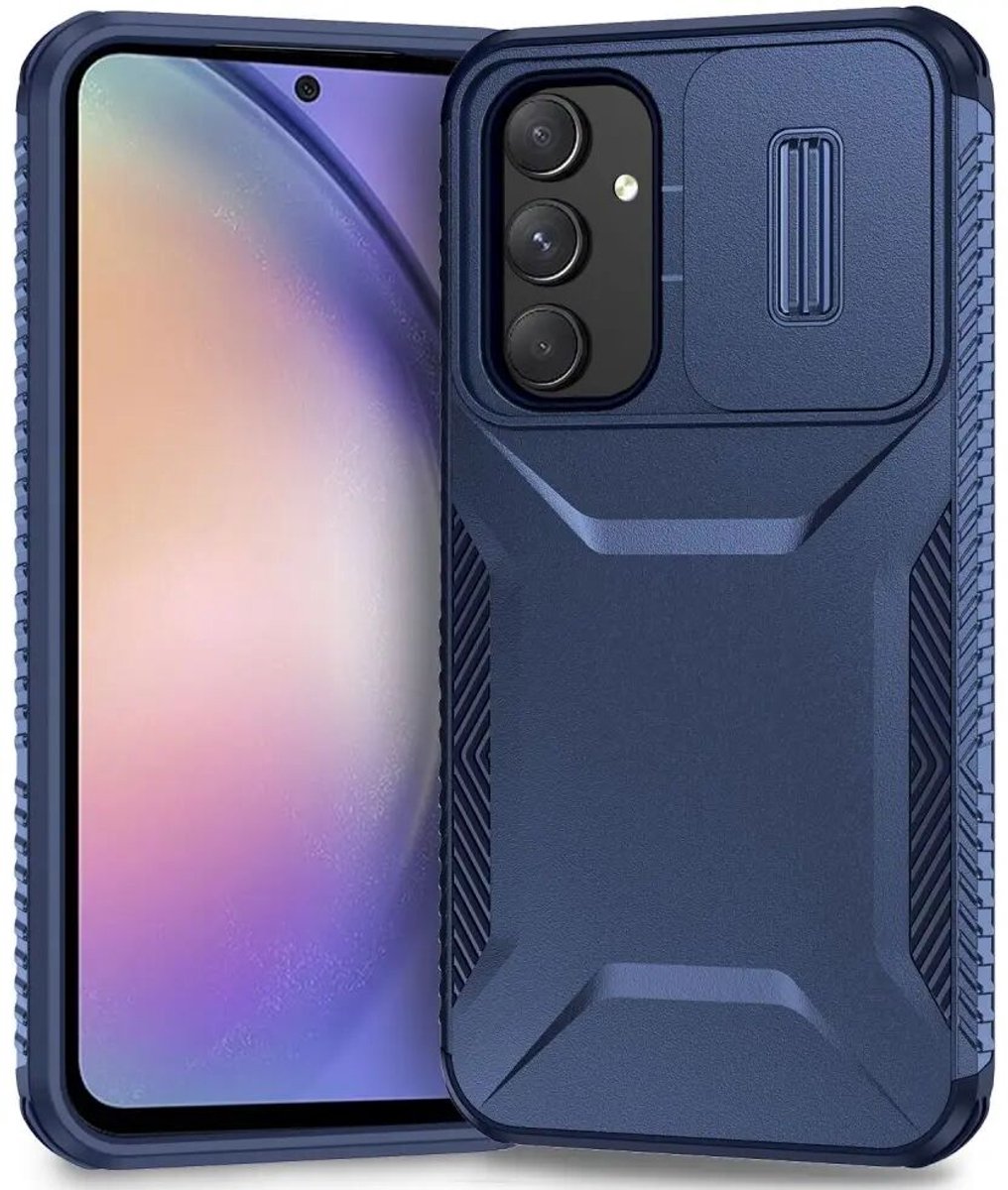 Hoesje Geschikt voor Samsung Galaxy A54 | Back Cover met Camera Slider | Schokbestendige Case | Camera Cover | Stevig | Blauw