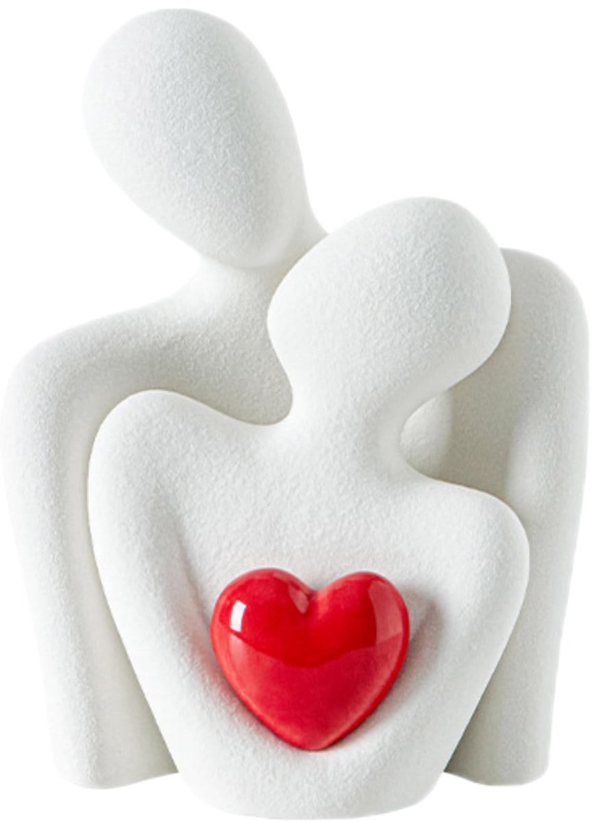 set van keramische figuren, moderne abstracte decoratieve figuren, moderne romantische sculpturen met rood hart, decoratie voor woonkamer, slaapkamer, eetkamer, kantoor (wit
