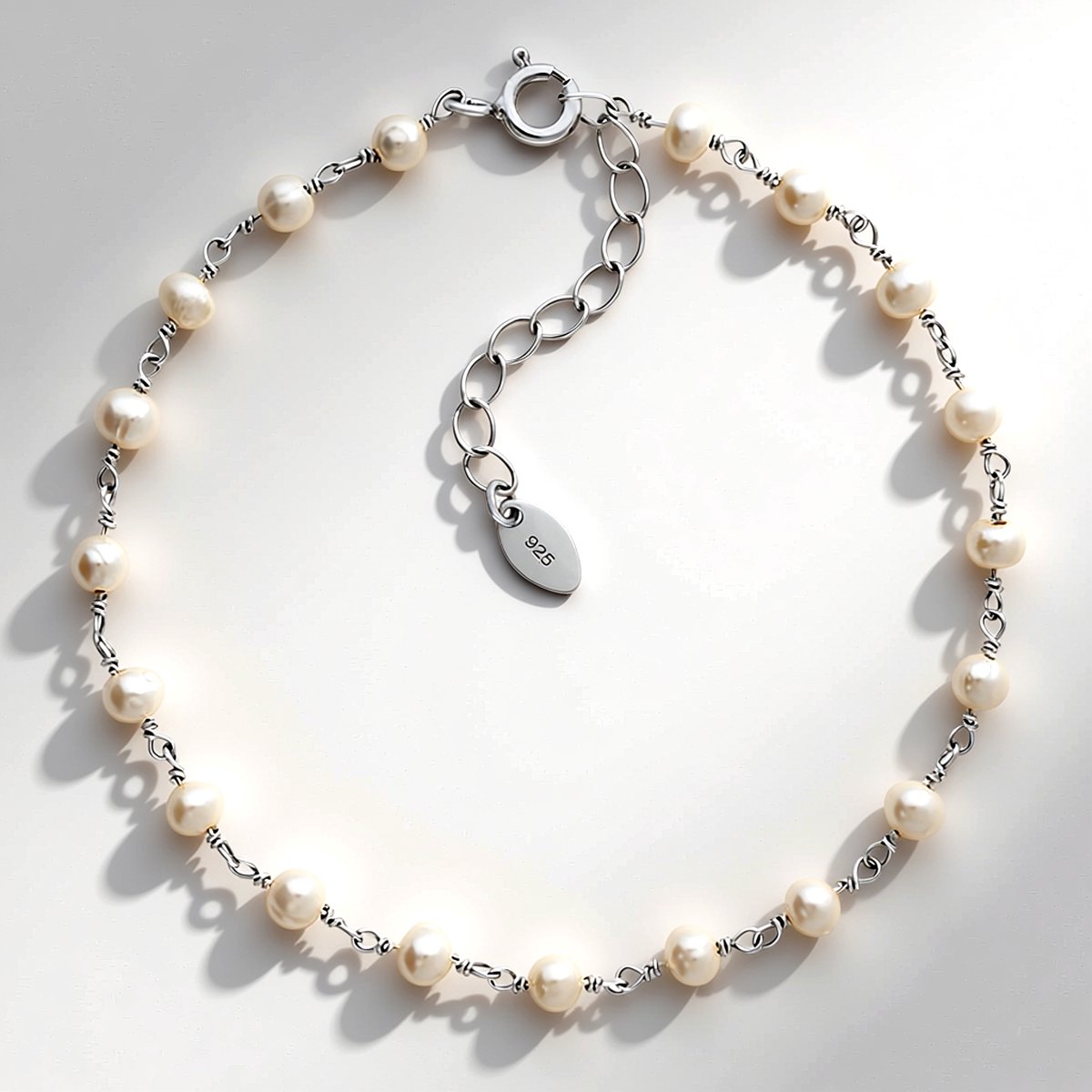 Cavill - 925 Sterling Zilver Armband met 19 Witte Zoetwaterparels - Verstelbaar - Elegante Parelarmband Dames Luxe Sieraden