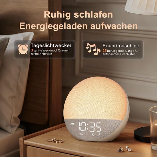 Daglichtwekker - Lichtwekker Zonsopgang - Rustig Wakker Worden - 25 Natuurgeluiden - 18x18 cm - Wit — afbeelding 2