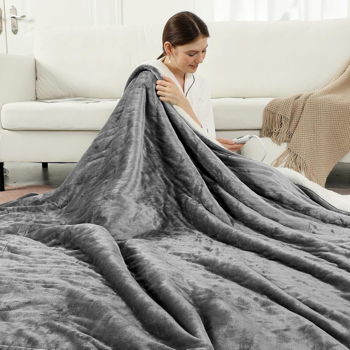 Elektrische Deken - Warmtedeken Verwarmde Deken - Comfort Verwarmen - Gelijkmatige Warmte - 150 x 200 cm - Grijs