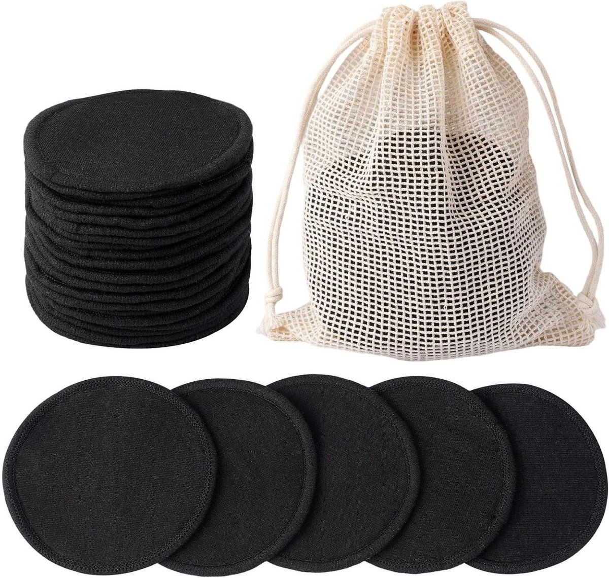 Wattenschijfjes Herbruikbaar - Make-up Pads - Gezichtsreiniging - Wasbaar Bamboevezel - 8 cm - Zwart