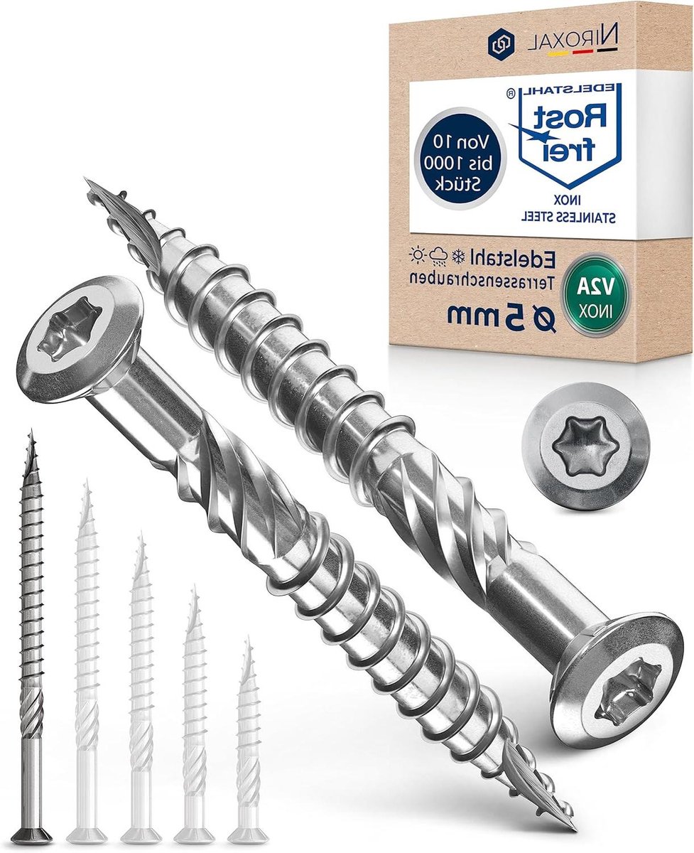 Terrasschroeven Lenskop - Houtschroeven Torx - Houten Terras Bouwen - V2A Roestvrij Staal - 5 x 80 mm - Zilverkleurig