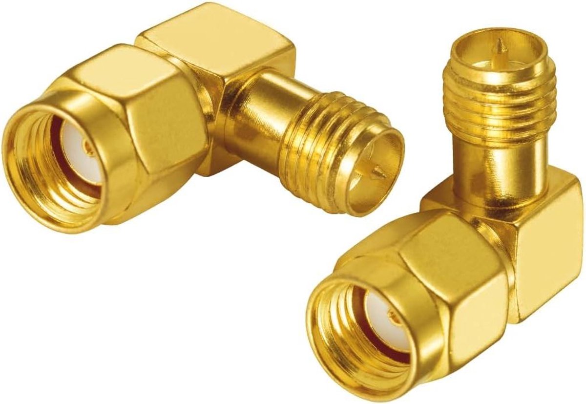 RP-SMA Adapter - Haakse Connector - Wifi Verbinding Verbeteren - 90 Graden Hoek - 2 Stuks - Vergulde