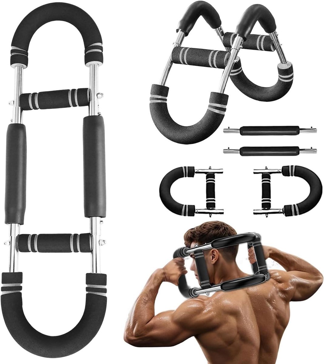 Armkracht Trainer - Veertrainer Borstspier - Kracht Opbouwen - U-vormig Design - 1.52 kg - Zwart