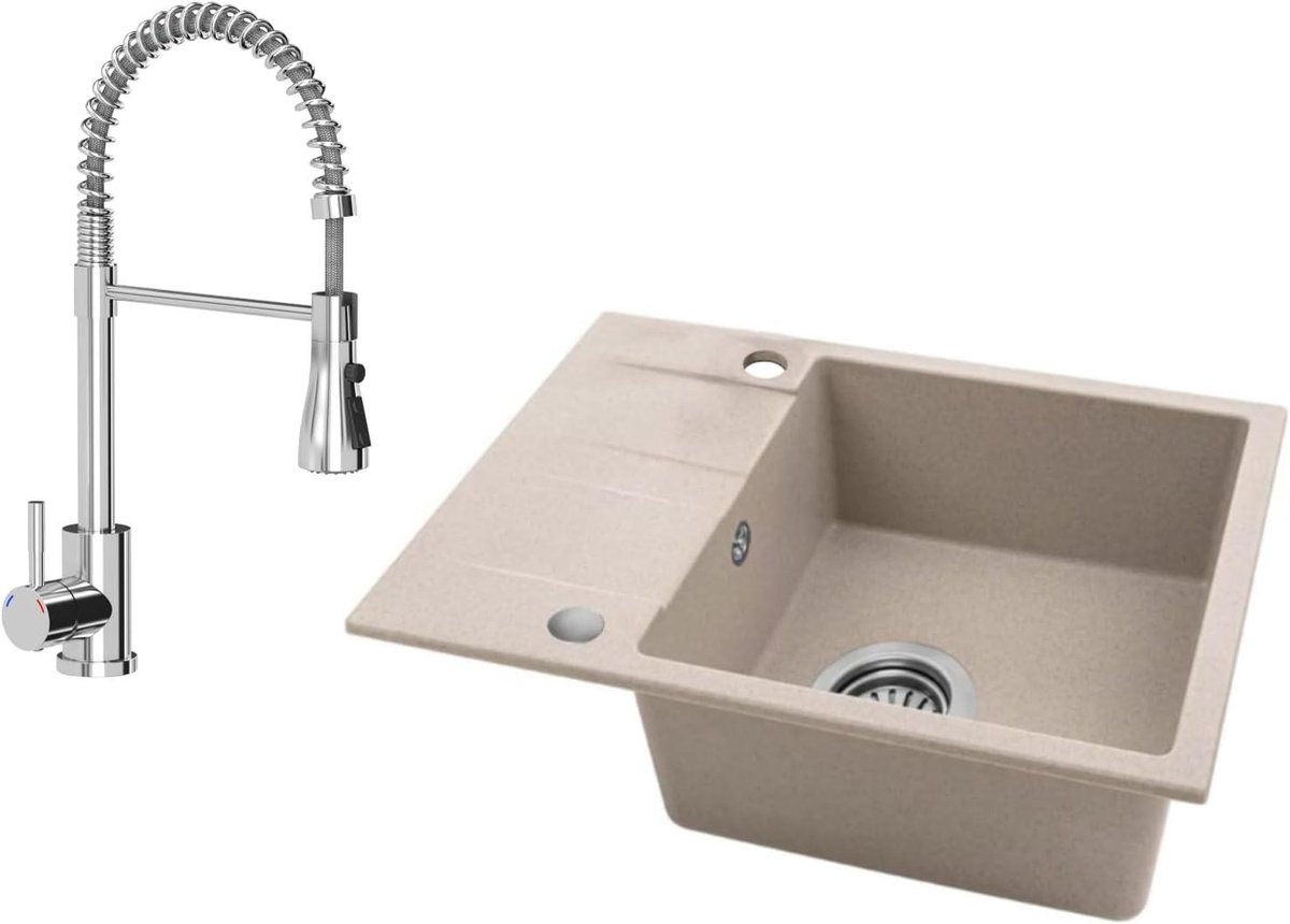 Granieten Spoelbak - Wastafel Keuken - Keukenwerk - Krasbestendig Composiet - 56 x 44 cm - Beige