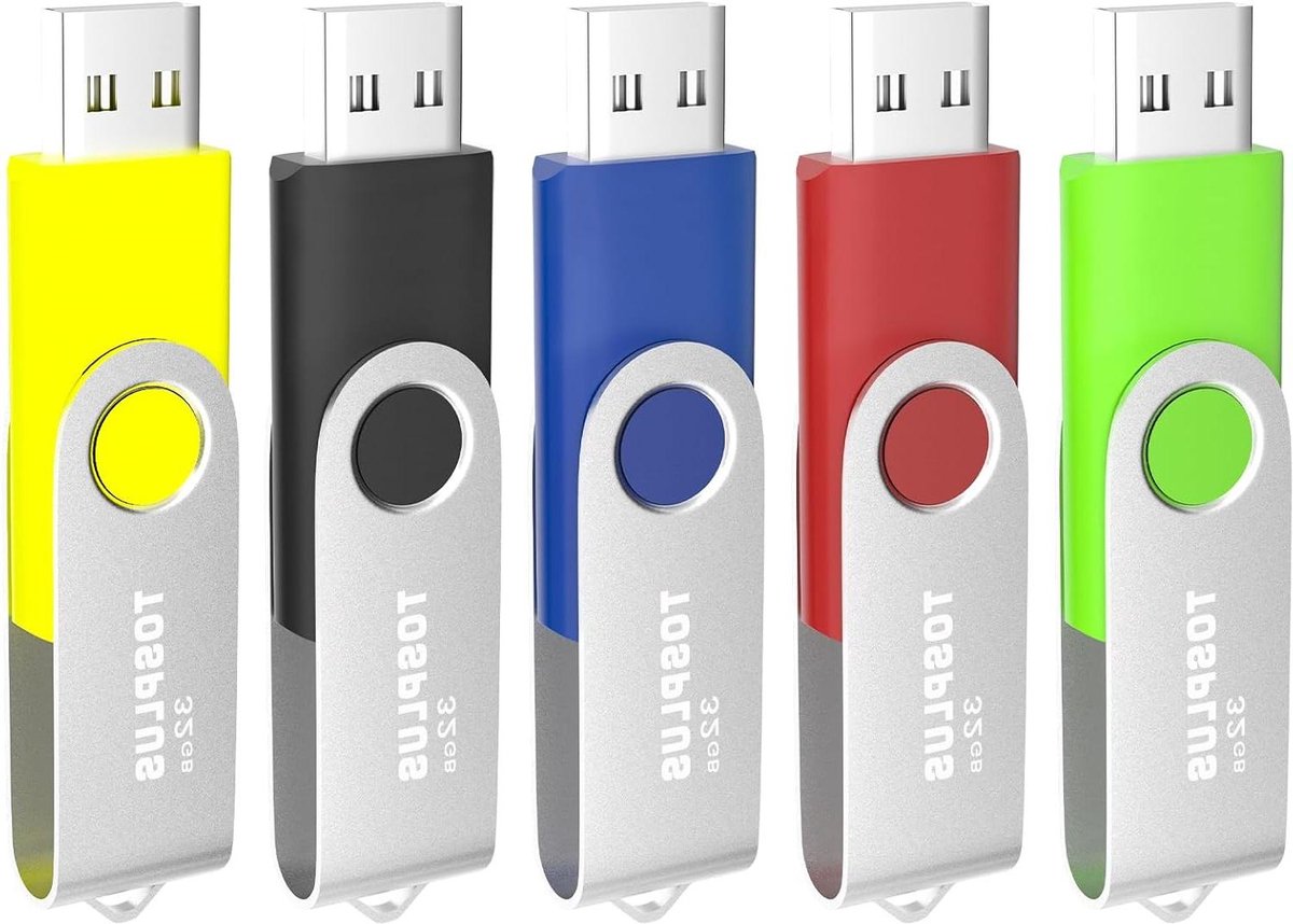 USB Flash Drives - Geheugensticks Geheugenstaafjes - Bestanden Opslaan - Draaibaar Metalen Kapje - 32GB 5 Stuks - Multicolor