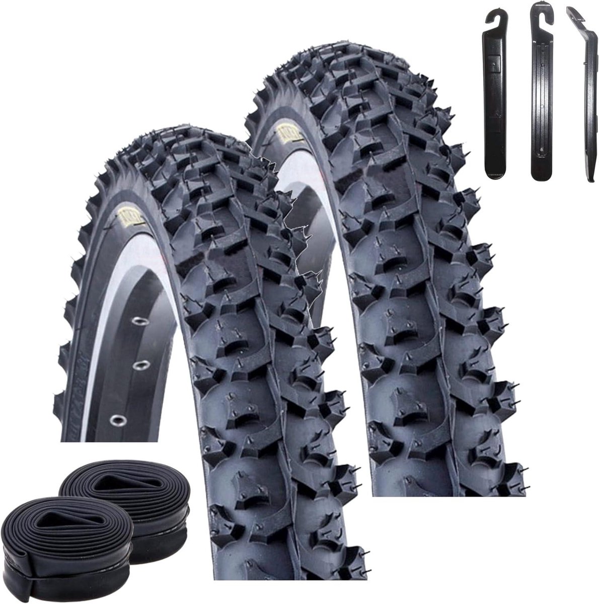 Fietsbanden Set - Banden en Slangen - Mountainbiken - Inclusief Bandenlichters - 20 x 2.0 inch - Zwart
